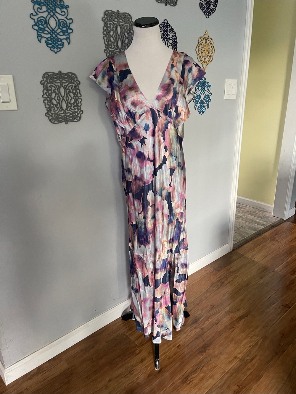 Rails NWT Dina Midnight Verbena Multi Watercolor V-Neck Maxi Dress size large